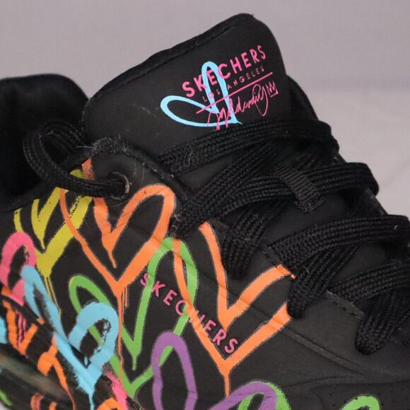 Skechers Black Rainbow Sneakers Women's Size 9 Hearts Love Multicolor - Picture 4 of 11